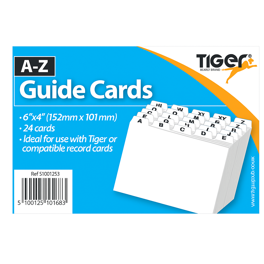 2910 A-Z RECORD GUIDE CARD SET 6" x 4" (24 TABBED CARDS) - Image 1