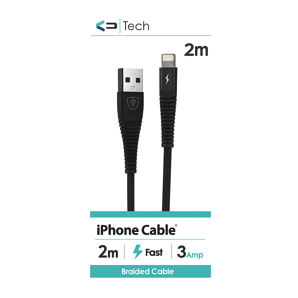 4506 IPHONE CABLE 2M BRAIDED BLACK - Image 1