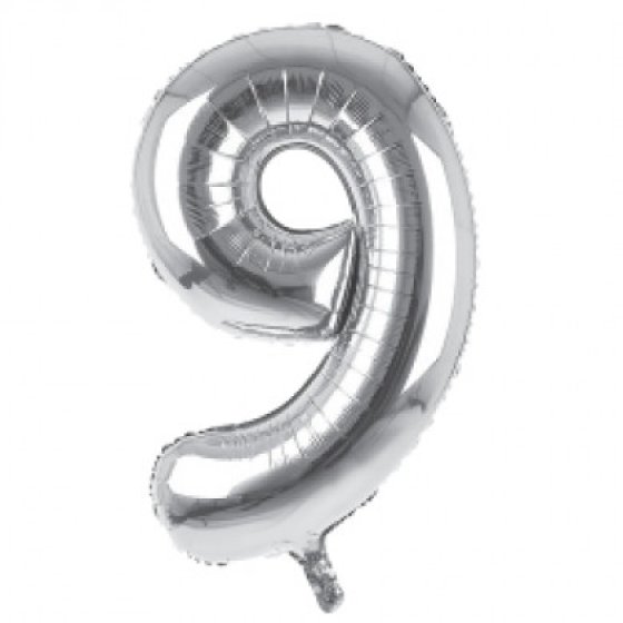 100 34IN SILVER NUMBER 9 FOIL BALLOON - Image 1