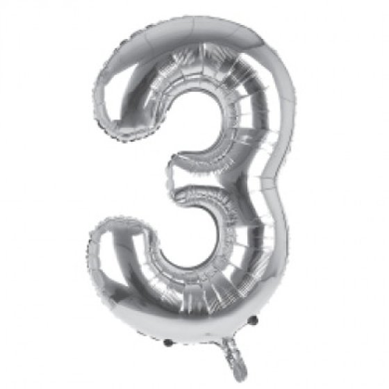 11 34IN SILVER NUMBER 3 FOIL BALLOON - Image 1