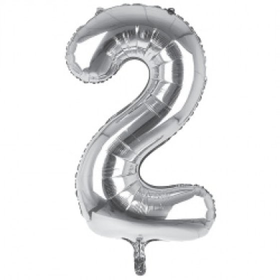 13 34" SILVER NUMBER 2 FOIL BALLOON - Image 1