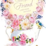 BIRTHDAY CARD FOR FRIEND (FLORAL TEAPOT DESIGN)