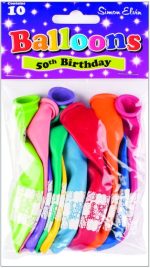50th BIRTHDAY PRINTED BALLOONS – PACK OF 10