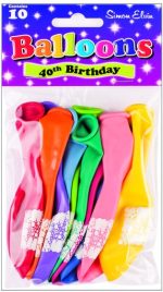 40th BIRTHDAY PRINTED BALLOONS – PACK OF 10