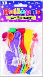 30th BIRTHDAY PRINTED BALLOONS – PACK OF 10
