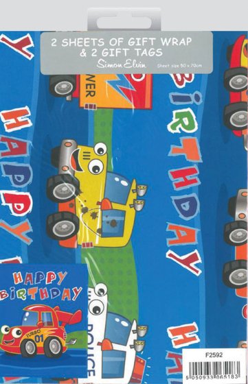 2 GIFT WRAP – TRUCKS (2 SHEETS + 2 TAGS) - Image 1