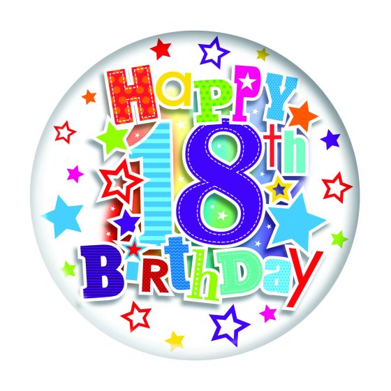 48 HAPPY 18TH BIRTHDAY BADGE – LARGE (UNISEX) - Image 1