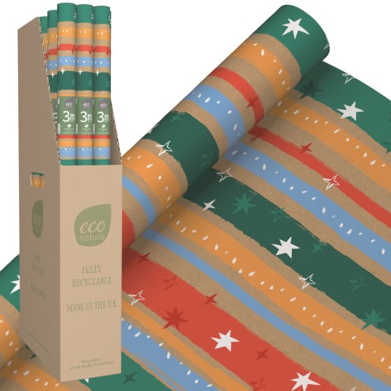57 ECO NATURE STARRY STRIPES GIFT WRAP ROLL 3M - Image 1