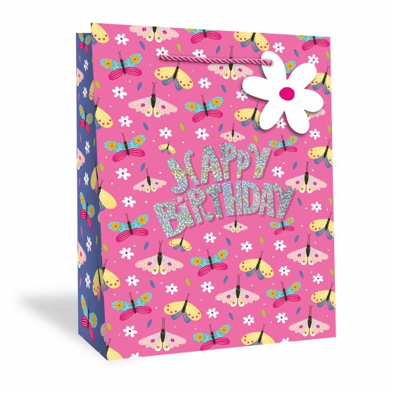 58 GIFT BAG – GIRLS BUTTERFLIES HAPPY BIRTHDAY XL - Image 1