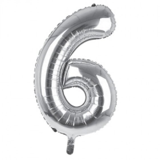 6 34IN SILVER NUMBER 6 FOIL BALLOON - Image 1