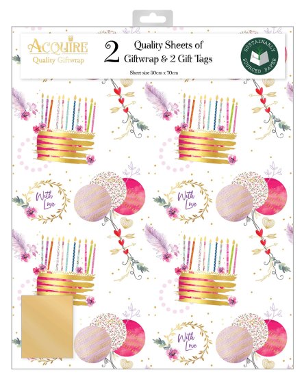 68 BIRTHDAY CAKE AND BALLOONS GIFT WRAP SET - Image 1