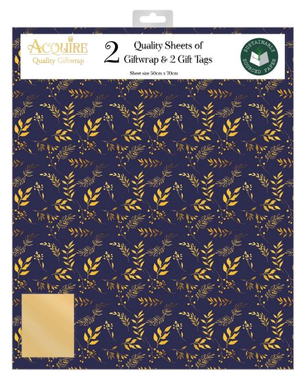 70 MIDNIGHT GOLD FOLIAGE GIFT WRAP SET - Image 1