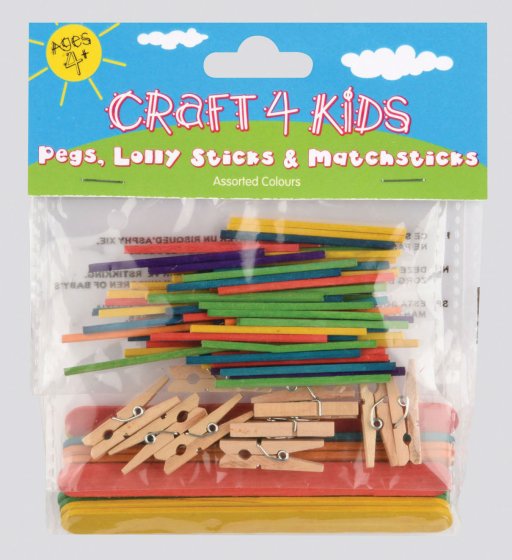 76 PEGS, LOLLY STICKS AND MATCHSTICKS – ASSORTED CRAFT PACK - Image 1