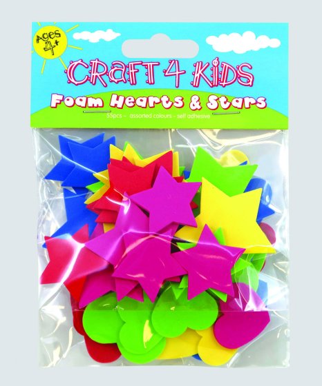 80 FOAM SELF-ADHESIVE HEARTS and STARS – 50 PACK - Image 1