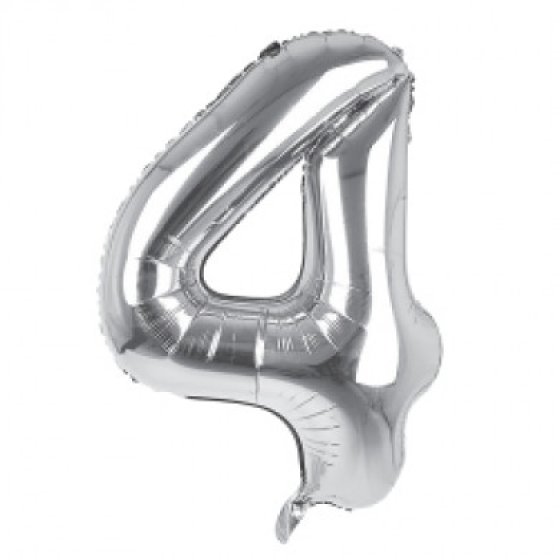 9 34IN SILVER NUMBER 4 FOIL BALLOON - Image 1