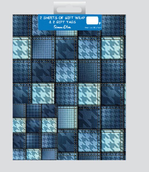 92 WRAP MALE BLUE SQUARES 2 SH 2 TAGS - Image 1