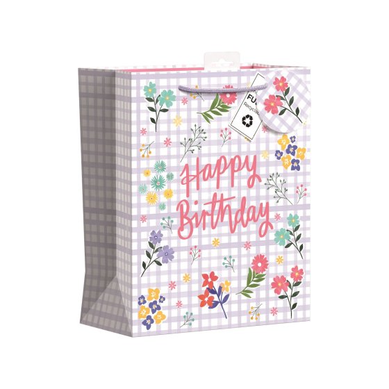 92 BIRTHDAY GIFT BAG – GINGHAM FLORAL - Image 1